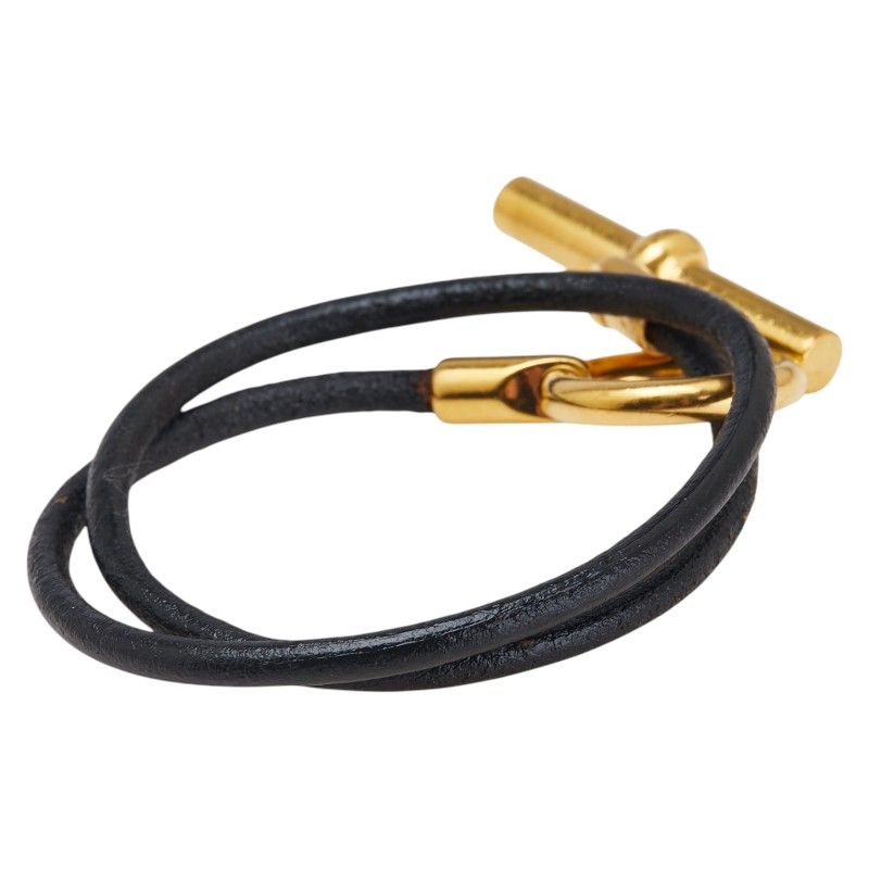 エルメス グレナン 2連 ブレスレット チョーカー ブラック ゴールド レザー メッキ レディース HERMES 1-0231069
