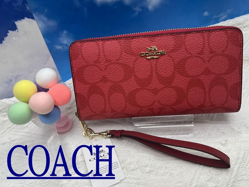 コーチ COACH 長財布 財布 シグネチャー ロング ジップ アラウンド ウォレット ストラップ付き  プレゼント 贈り物 ギフト  ハロウィン   レッド 敬老の日 財布 レディース 新品未使用 ブランド ファッション B332 C4452 13