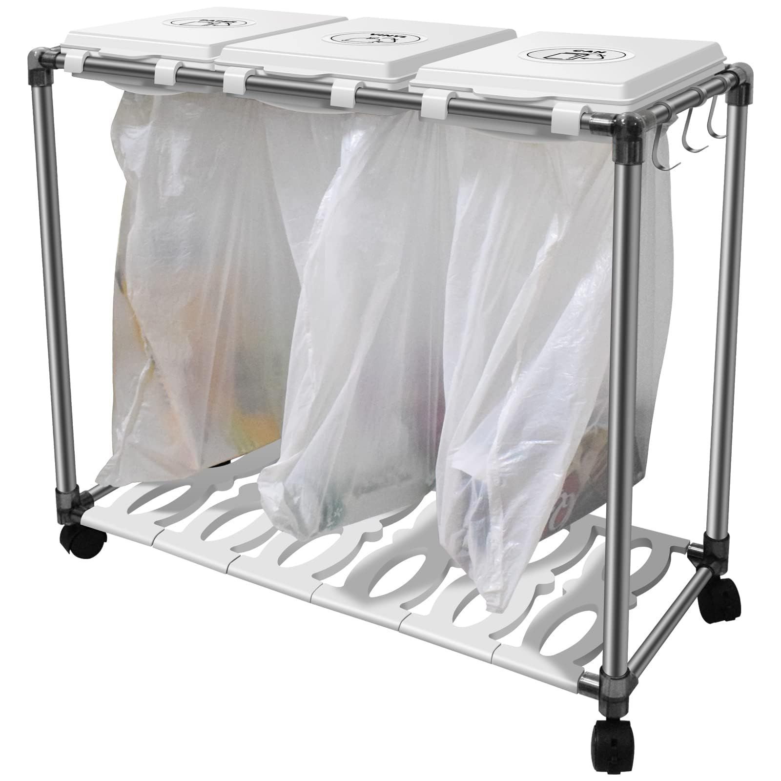 【新着商品】20L～30L袋可 ごみ箱 ダストボックス ）分別ゴミ箱ゴキャスター付き 分別蓋つきゴミ箱スタンドゴミ箱 キャスター付きゴミ分別 ゴミ箱 ゴミ袋ホルダー（分別30Ｌ×3 3蓋付き おし