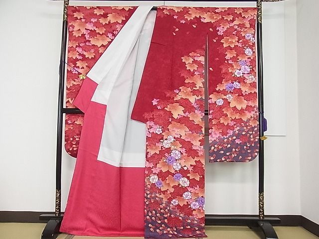 平和屋1□極上 振袖 駒刺繍 楓舞花文 暈し染め 金彩 逸品3s20402