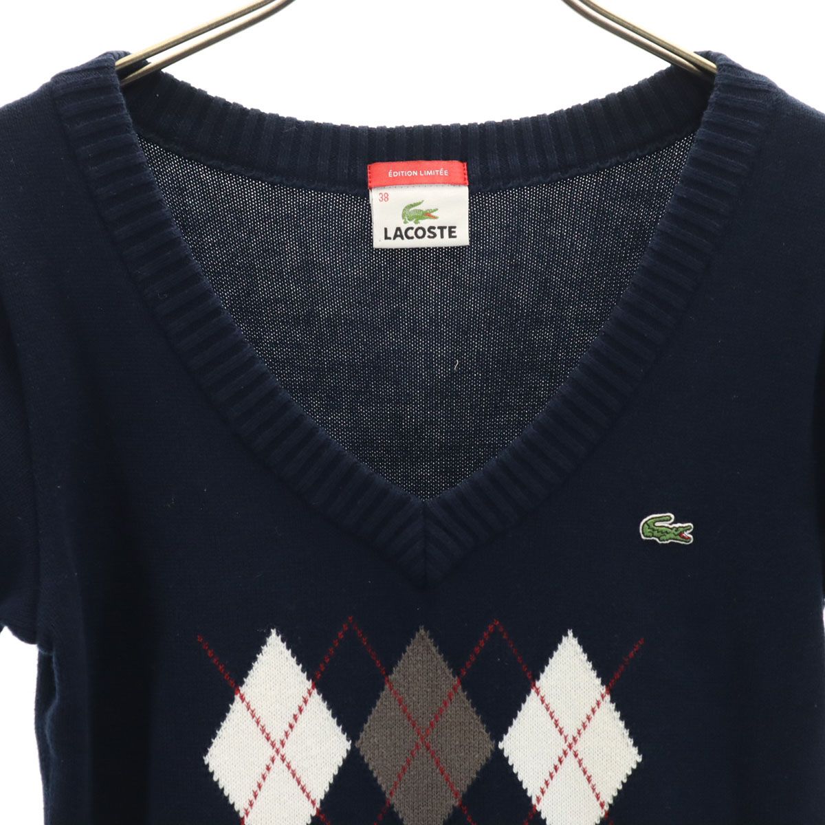 LACOSTE ラコステ EDITION LIMITEE 日本製 アーガイル柄 半袖 Vネック 