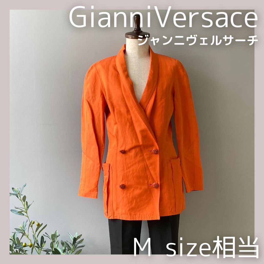 【♡値下げ♡】GianniVersace （ジャンニヴェルサーチ）レディース アウター ジャケット オレンジ マンダリンオレンジ フリーサイズ 長袖  春夏秋冬 シルク リネン コットン かっこいい 派手 クール　Mサイズ