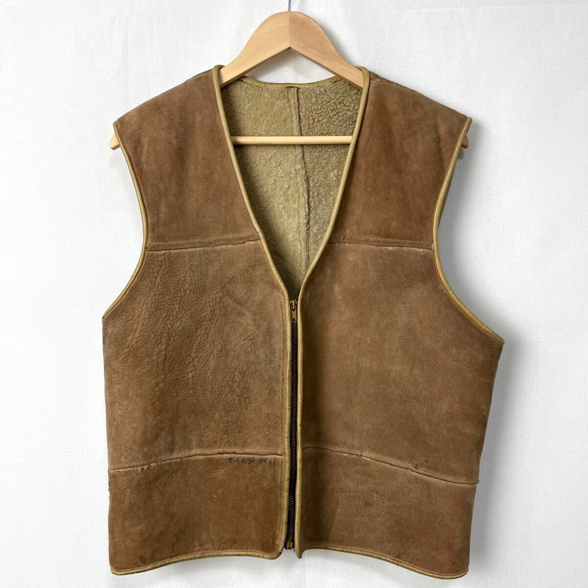 50s ウール ムートン 裏ボア ベスト 古着 ヴィンテージ 茶 ブラウン