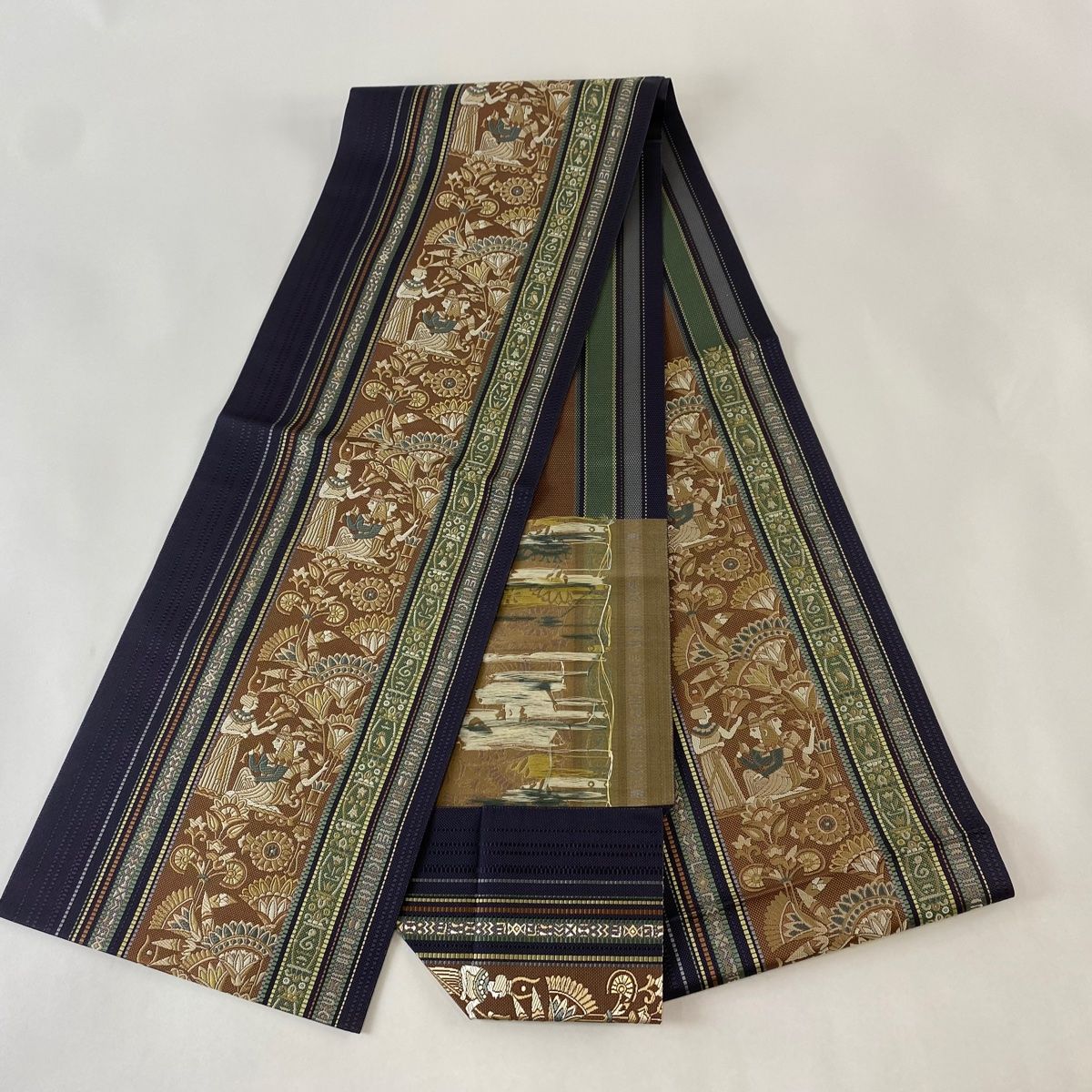 平和屋本店□極上 琉球伝統織物 琉球花織 九寸名古屋帯 紬地 草木染 玉  