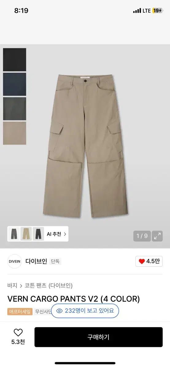 DIVE IN ベルン カーゴパンツ ベージュ 1サイズ