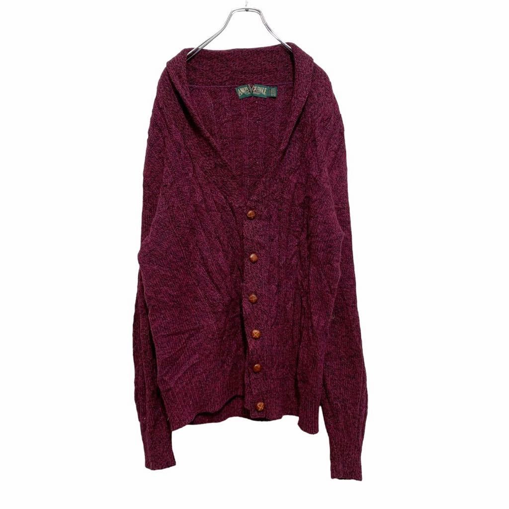 90s AMERICAN EAGLE ニットカーディガン Lサイズ USA製 アメリカンイーグル ウール ボルドー×ブラック 古着卸 アメリカ仕入 a503-5142