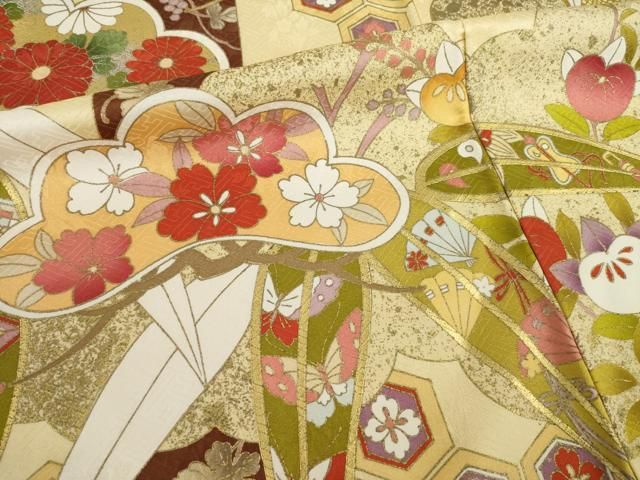 平和屋着物○豪華振袖 駒刺繍 吉祥花文 金彩 正絹 逸品 AAAT0903ck 平和