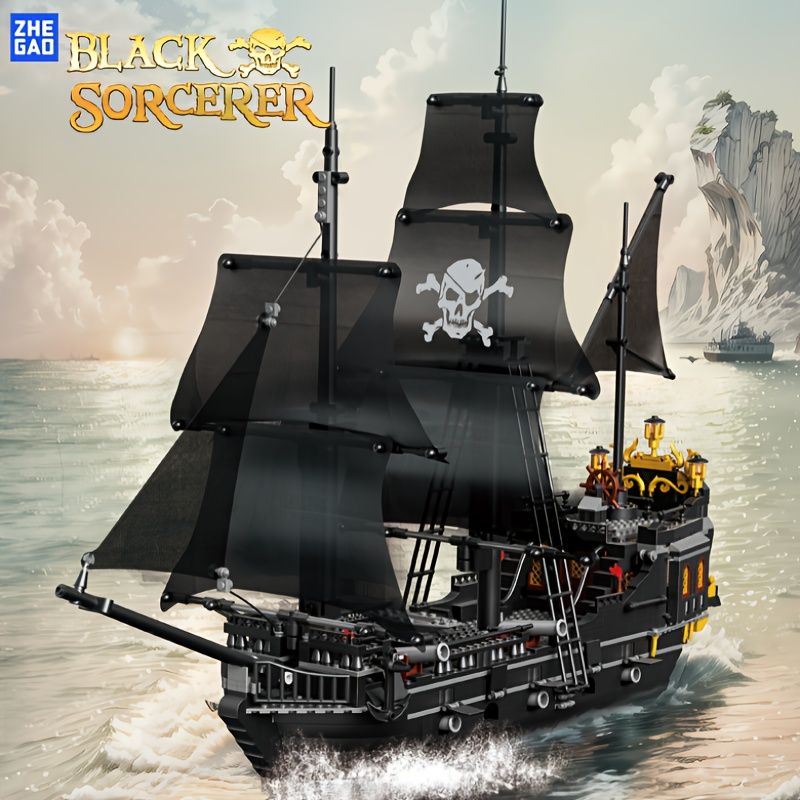 ZHEGAO 1424ピース ブラック ソーサラー 海賊船 ビルディング
