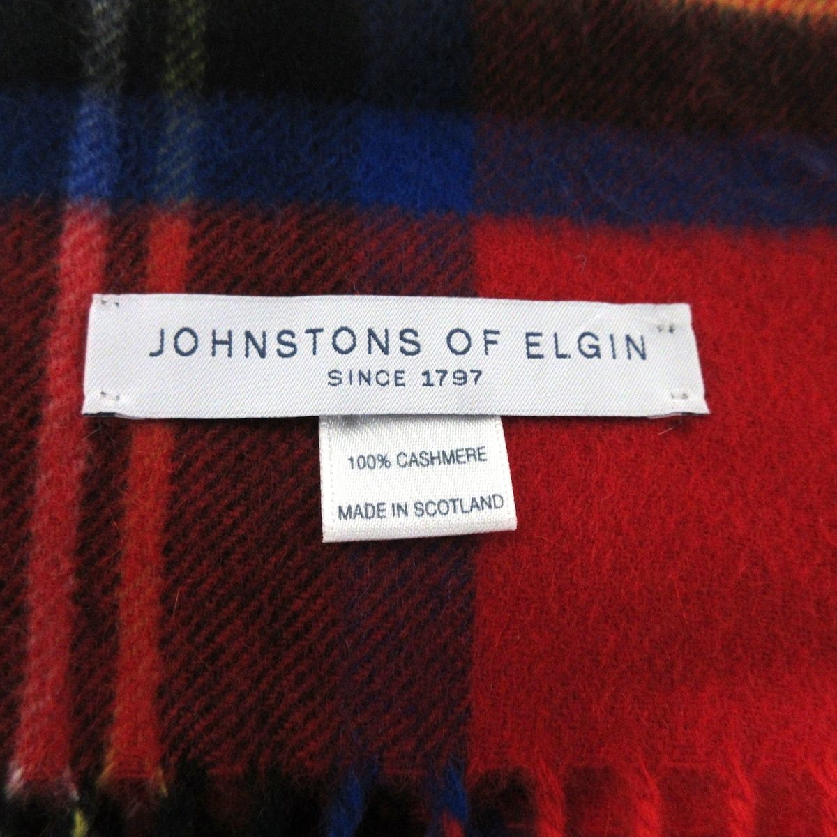 johnstons of elgin(ジョンストンズ) ストール(ショール) - レッド×ダークグリーン×マルチ チェック柄 カシミヤ