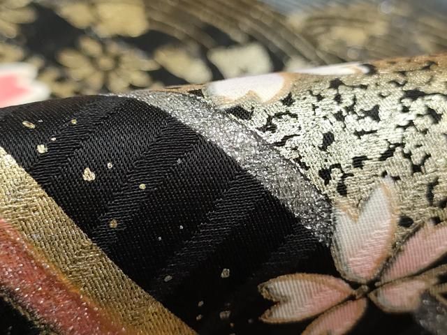 平和屋-こころ店■豪華振袖　駒刺繍　御所車花鳥文　金彩　三越扱い　正絹　逸品　AAAK3176Aog