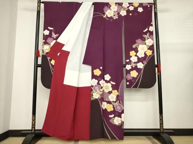 平和屋着物○豪華振袖 駒刺繍 吉祥鳳凰藤文 黒地 金彩 正絹 逸品