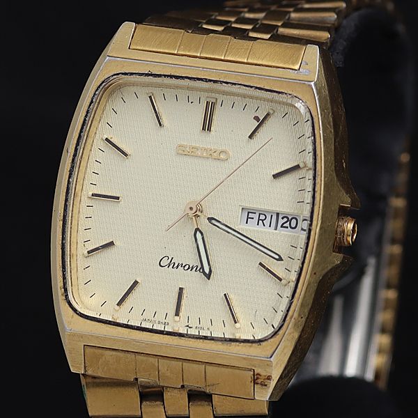 セイコー クロノス 5H23-5110 QZ ゴールド文字盤 デイデイト メンズ