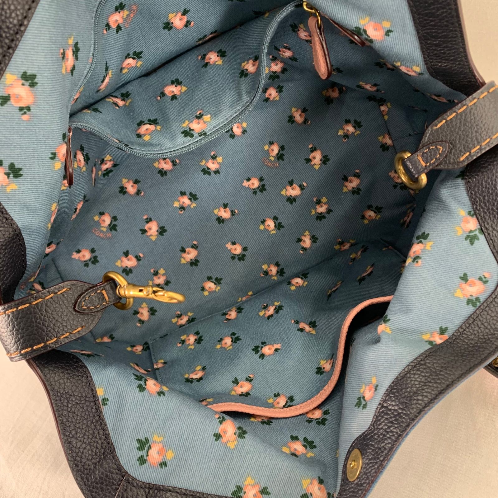 COACH コーチ イーディー 2way 斜め掛け 花柄 ネイビー デニム バッグ 
