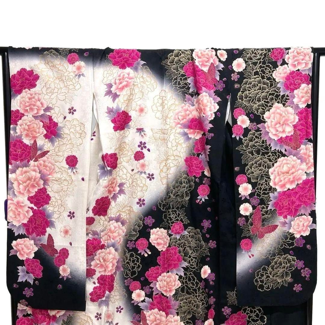 刺繍 金駒刺繍 金彩 牡丹 蝶 振袖 成人式 晴れの日 着物 032a p
