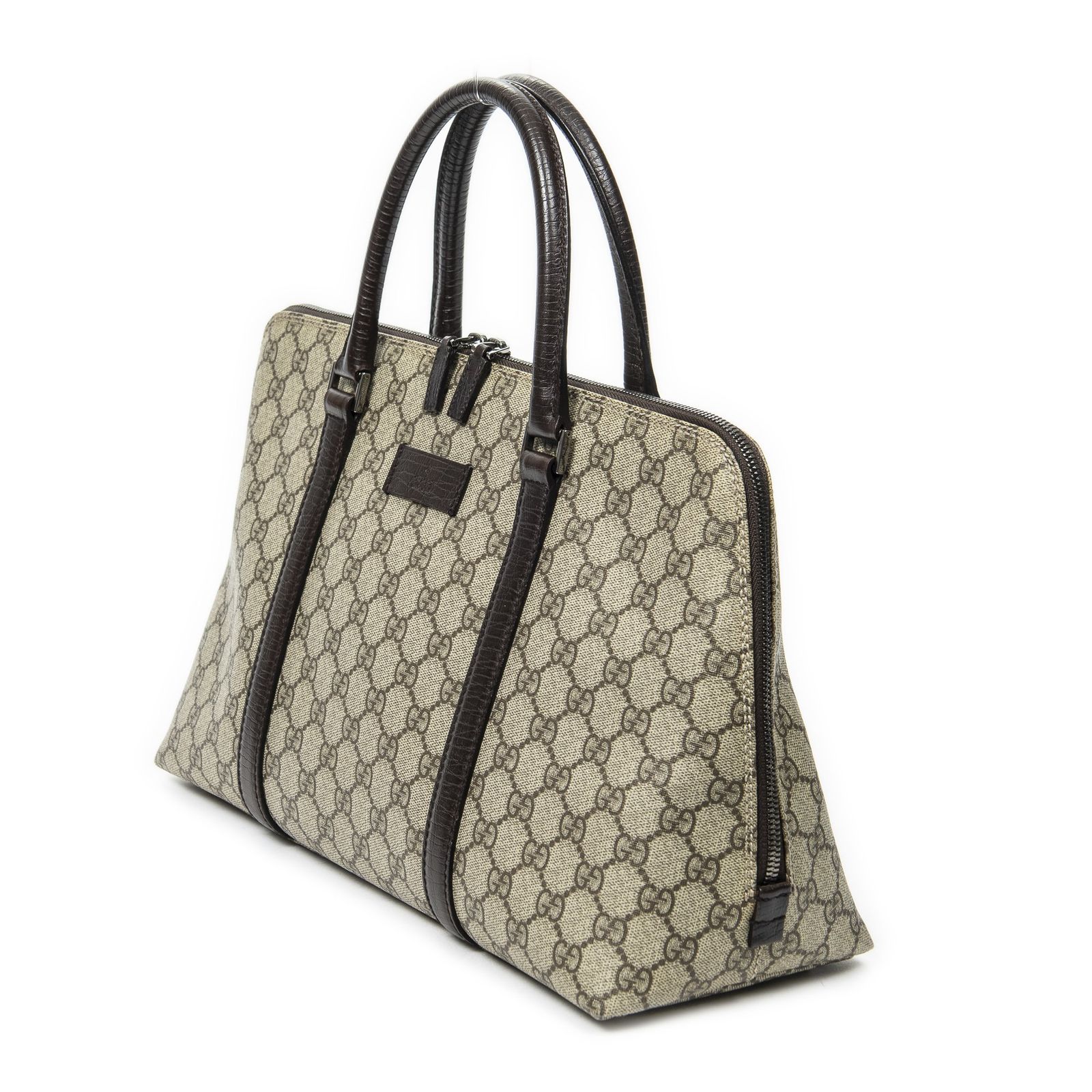 GUCCI グッチボウラードームトップハンドルベージュ ダークブラウンスプリームPVCキャンバスA