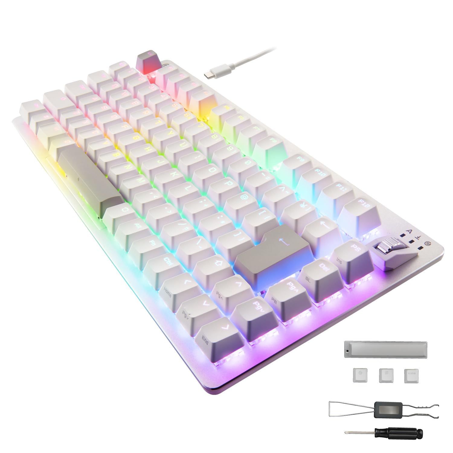 Color:ホワイト_Style:日本語配列 エレコム ゲーミングキーボード V custom VK720A ラピッドトリガー搭載 有線 着脱式 磁気式アナログ検知スイッチ搭載 75%サイズ ホワイト TK-VK720AWH