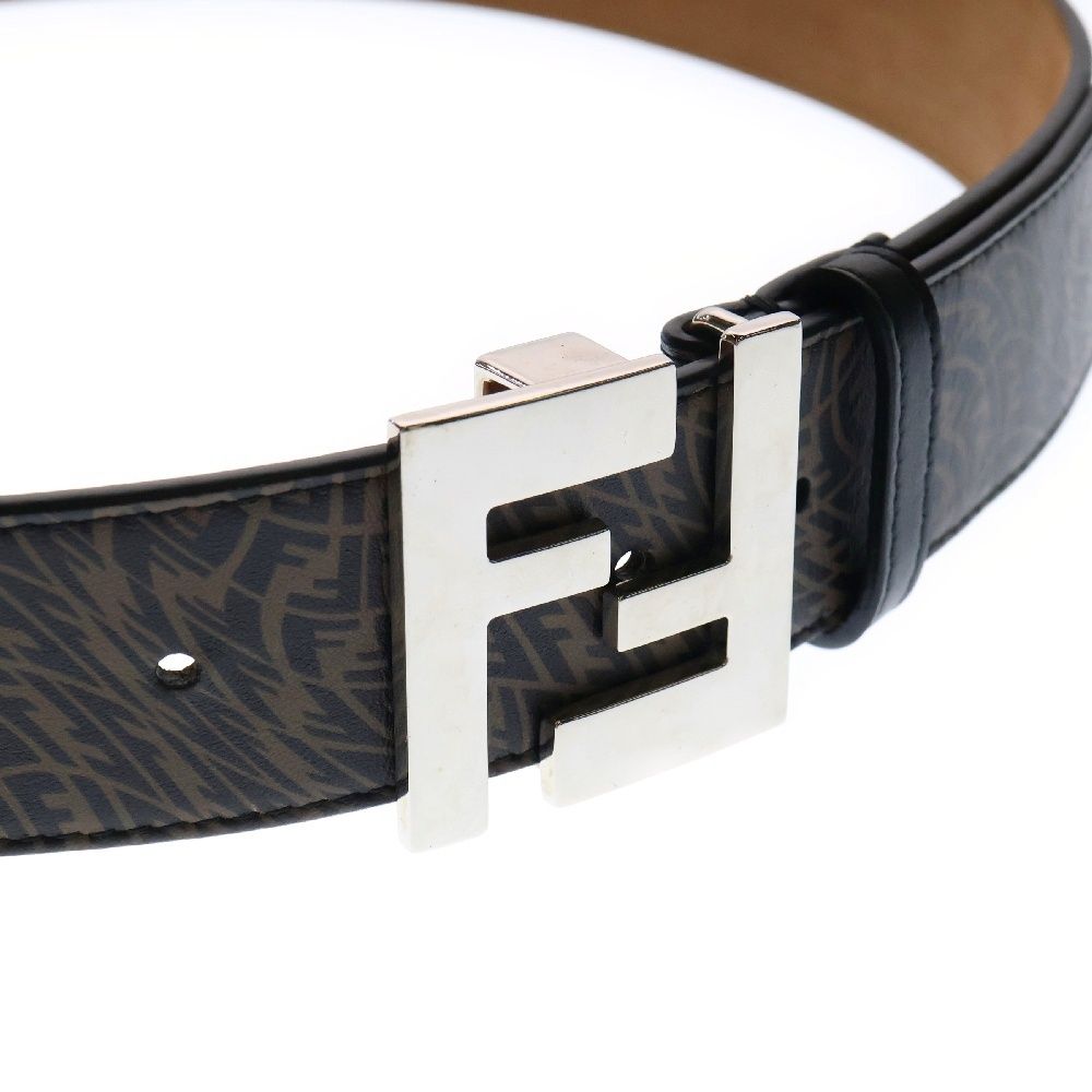 FENDI (フェンディ) FFロゴ ベルト ズッカ柄 ブラウン レザー