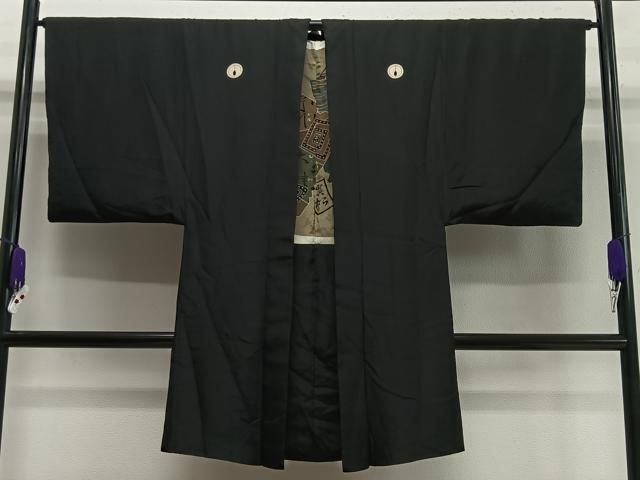 平和屋着物＃男性 長羽織 黒紋付き 正絹 CAAX7891ua