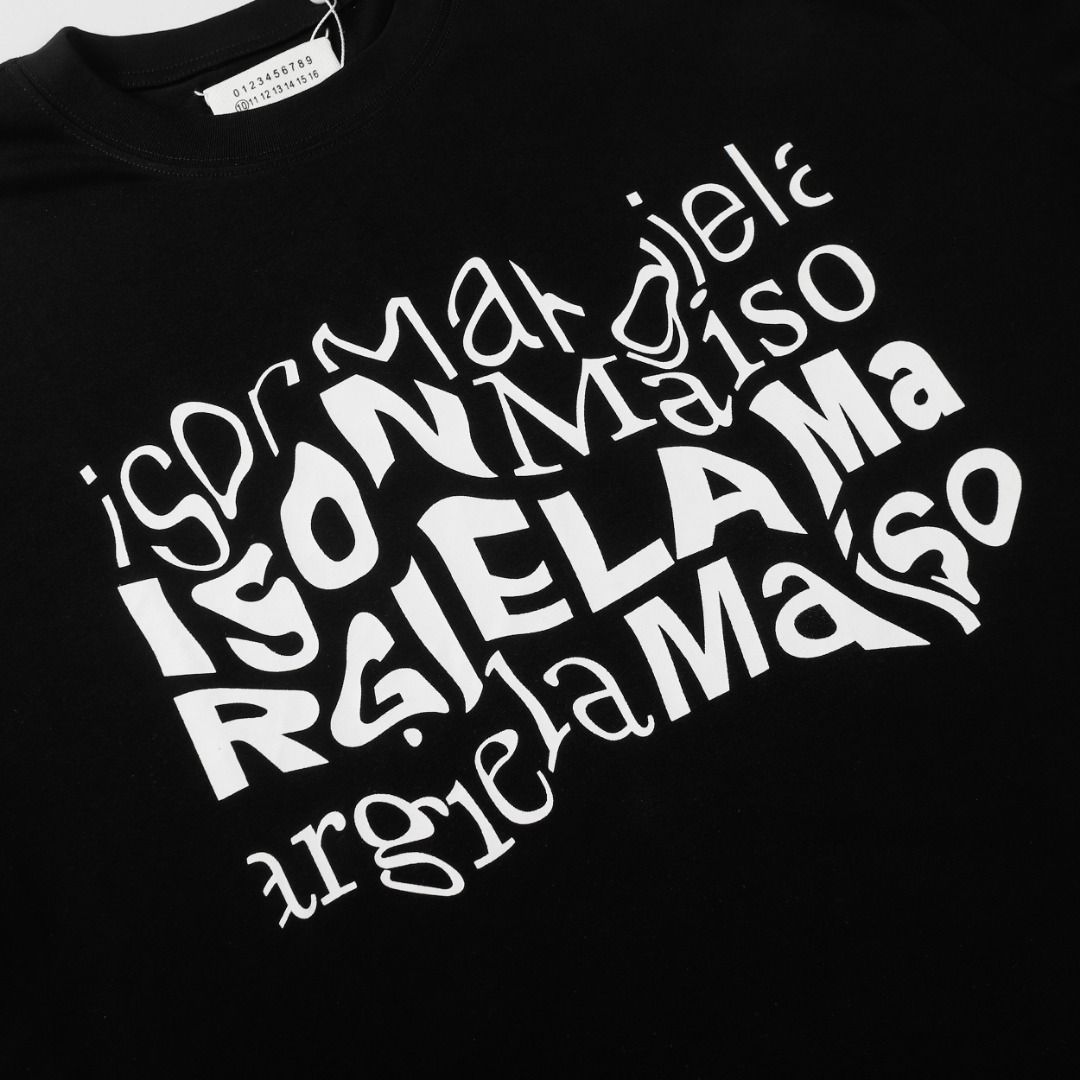 Maison Margiela メゾン マルジェラ Tシャツ プリント コットン シャツ 半袖 ゆったり オーバーサイズ ブラック ホワイト S M L XL