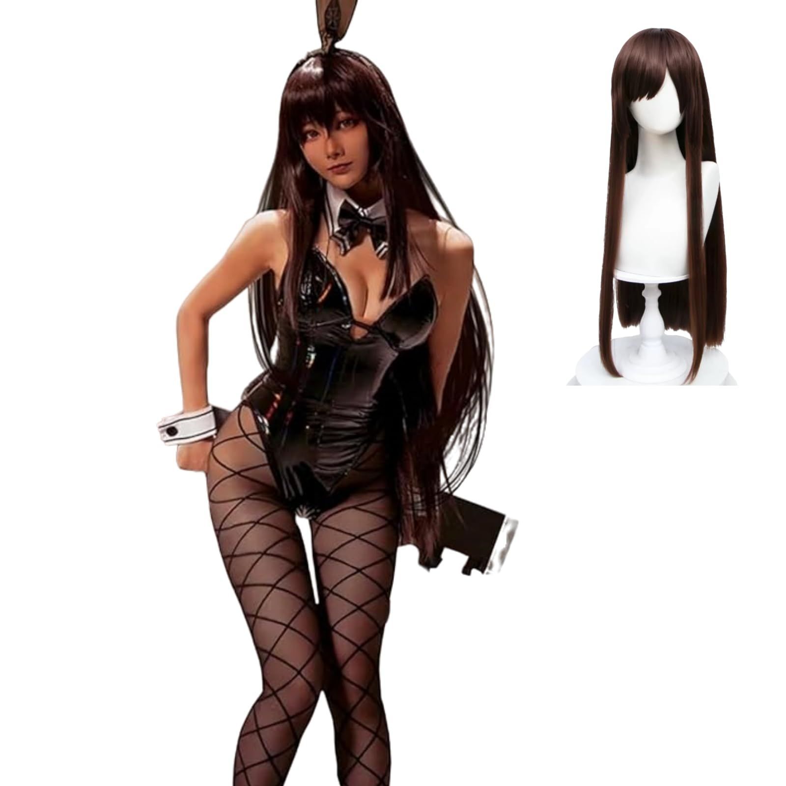 Size L_Color ノワール ZOMOZO 勝利の女神 NIKKE バニースーツ コスプレ ウィッグ付き バイパー アリス ノワール ブラン ルビー コスプレ 衣装 大人用 仮装 ハロウィン イベント コスチューム 文化祭 漫遊展 ノワール L