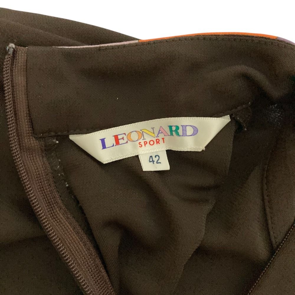 新品同様 LEONARD SPORT レオナールスポーツ フラワープリントトリム ハイネック 長袖 プルオーバー ブラウス 42 ブラウン レディース 古着 中古 新品同様 LEONARD SPORT レオナールスポーツ フラワープリント