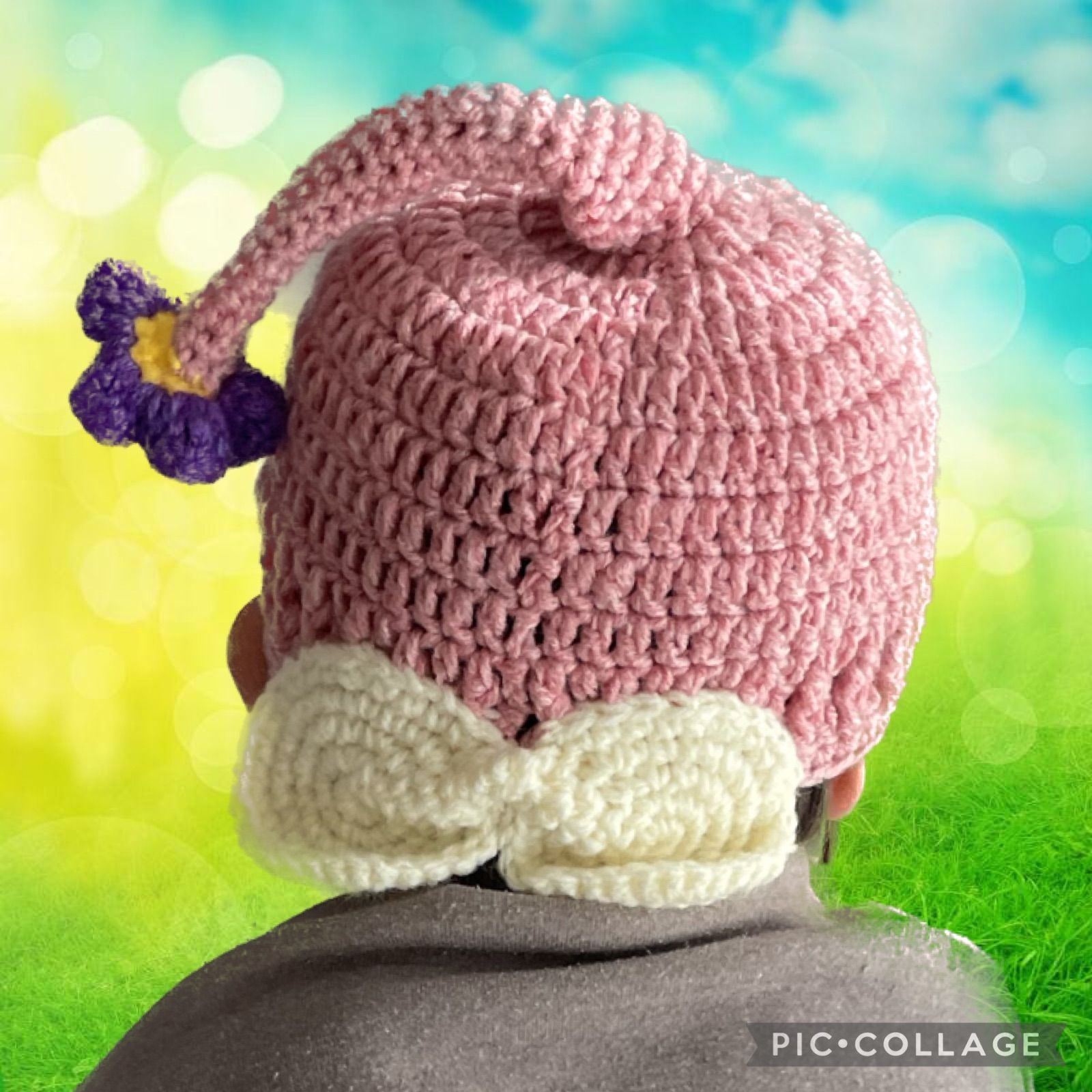 kidsサイズ お花と羽根付きどんぐり帽子 こびと帽子 かぎ針編み