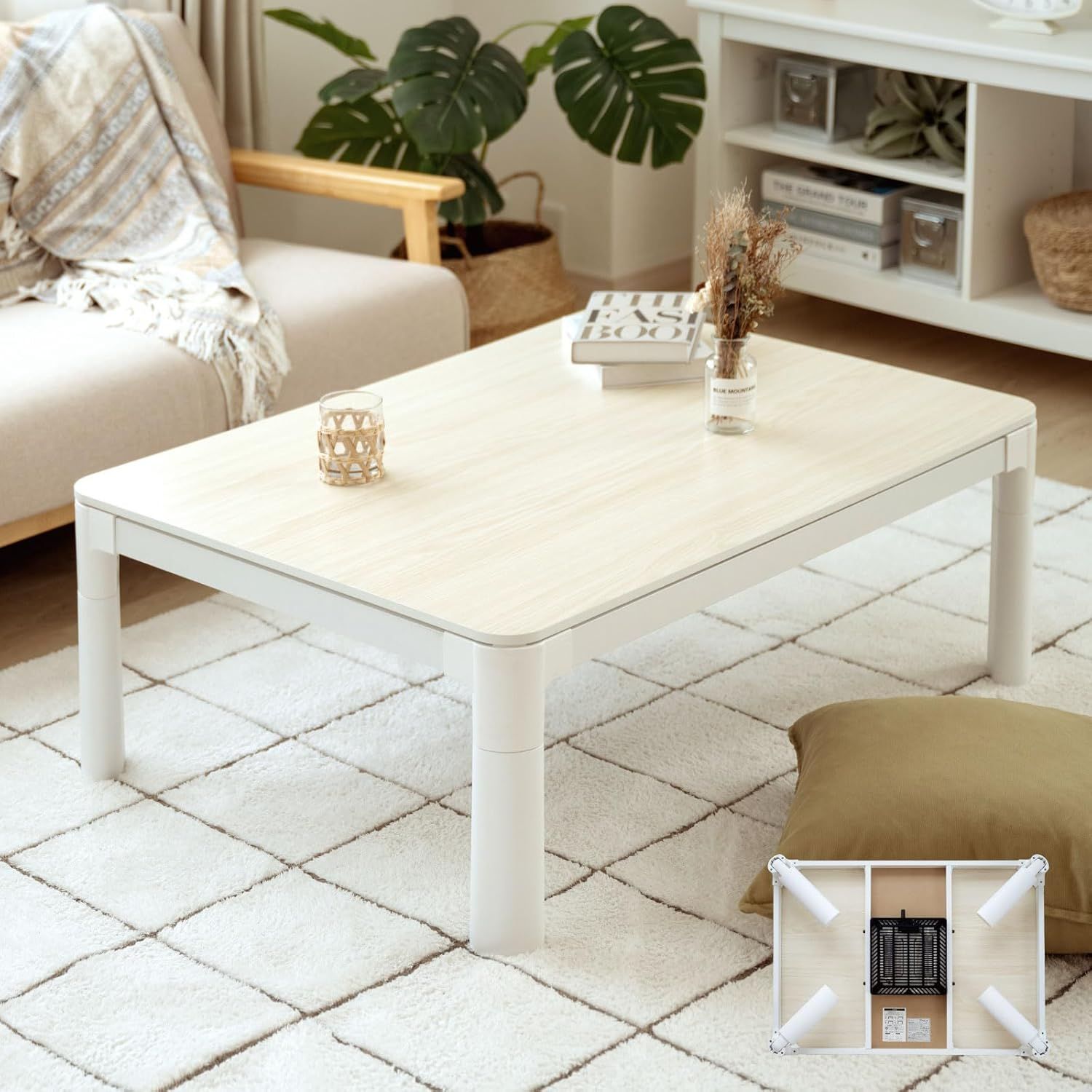 こたつ こたつテーブル 暖房器具 こたつセット 長方形 105×75cm コタツ 折れ足 折りたたみ 炬燵 火燵 テーブル 木目 白木 シンプル コンパクト 一人暮らし 省エネ 節電 ktc10575-ptwh　KO200