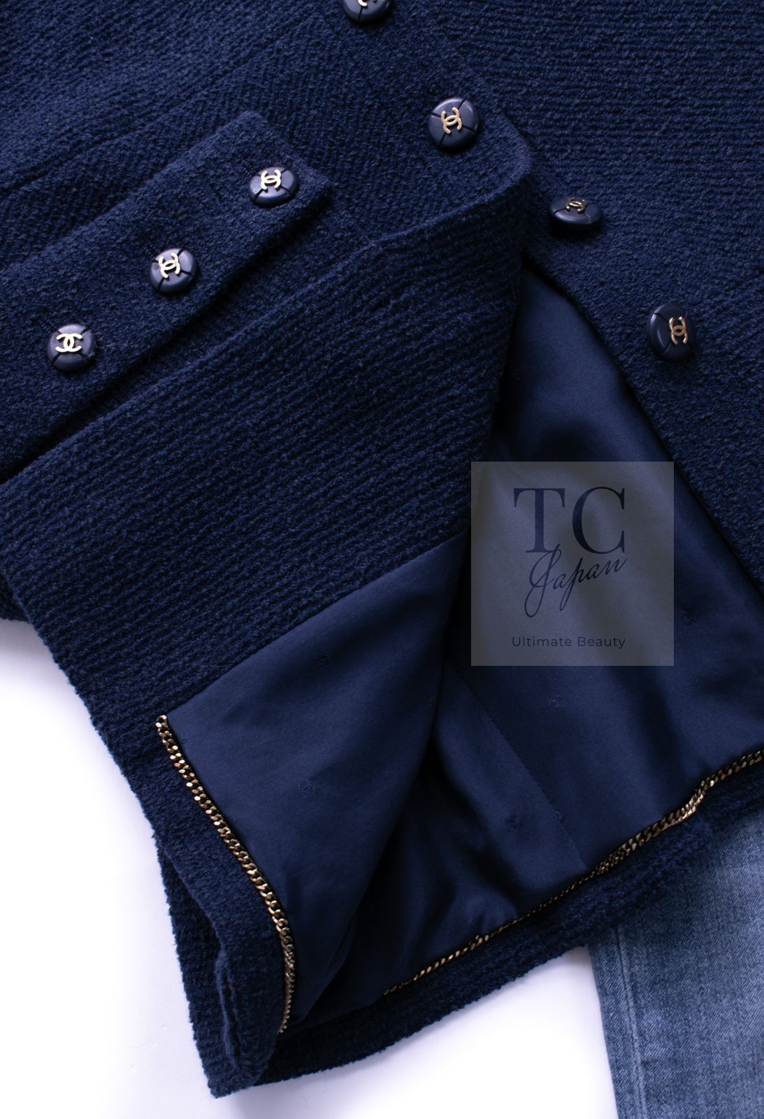 シャネル ジャケット CHANEL ヴィンテージ ネイビー ウール コットン