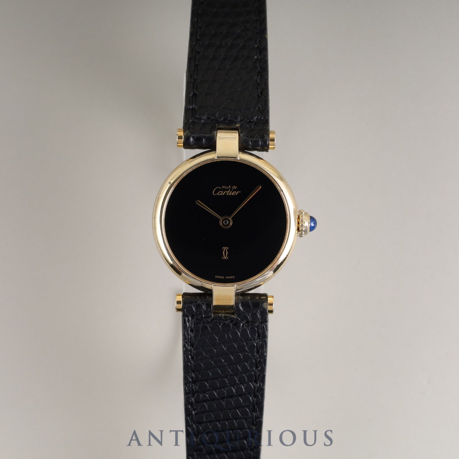 カルティエ マスト ヴァンドーム VLC SM 18 クォーツ Cal.- SV925 純正革ベルト 純正尾錠 GP オニキス文字盤 カルティエブティックにてコンプリートサービス済み