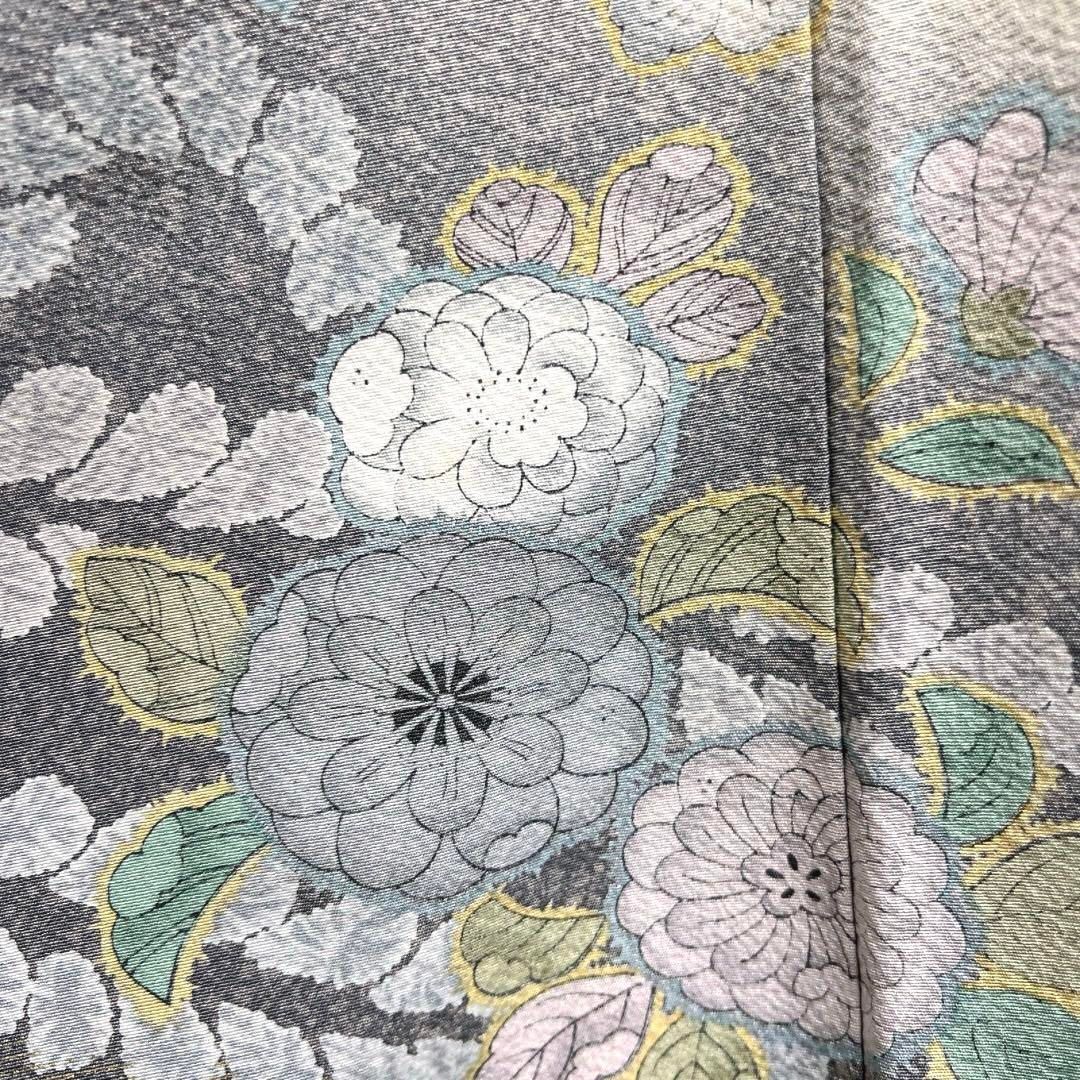 訪問着 辻ヶ花 金彩 藤 リーフ たたき染 グレー 紋無し 着物 045a d