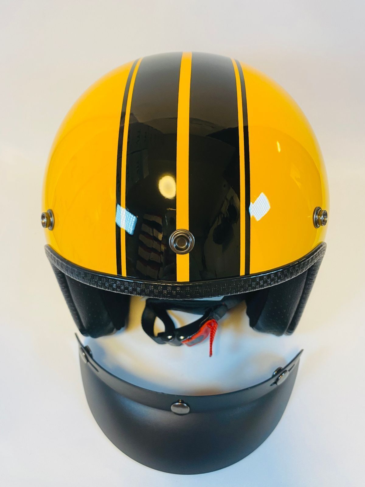 可愛いヘルメット 黄色ジェットヘルメット イエロー ストライプ 半帽