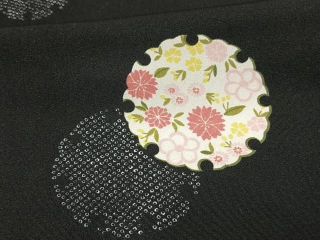 平和屋着物▽小紋 単衣 雪輪花文 黒地 洗える着物 AAAW1545fy - メルカリ