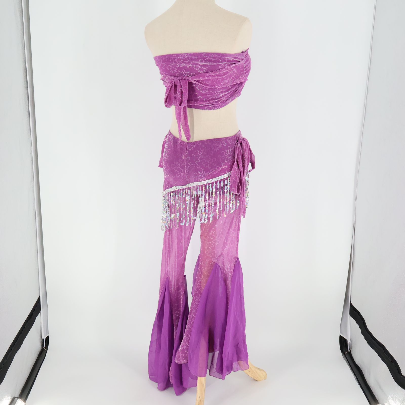 ベリーダンス用衣装】パープル×ピンク レッスン着 上下セット 紫 ラメ