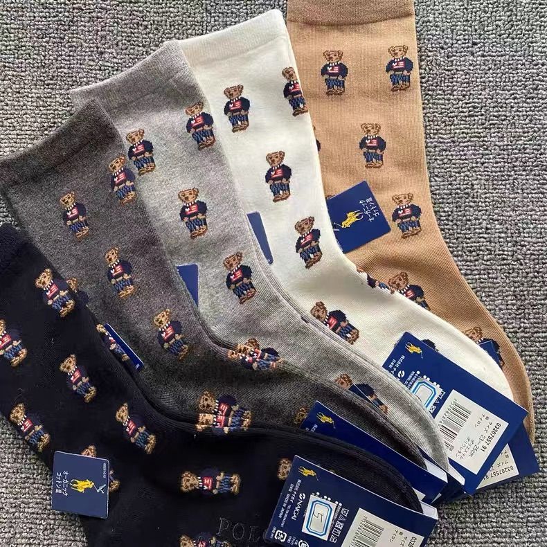 5点 Polo By Ralph Lauren ポロバイラルフローレン ソックス 靴下 八色｜College style｜カレッジスタイル｜くまちゃん柄 black dark grey grey white brown 5足