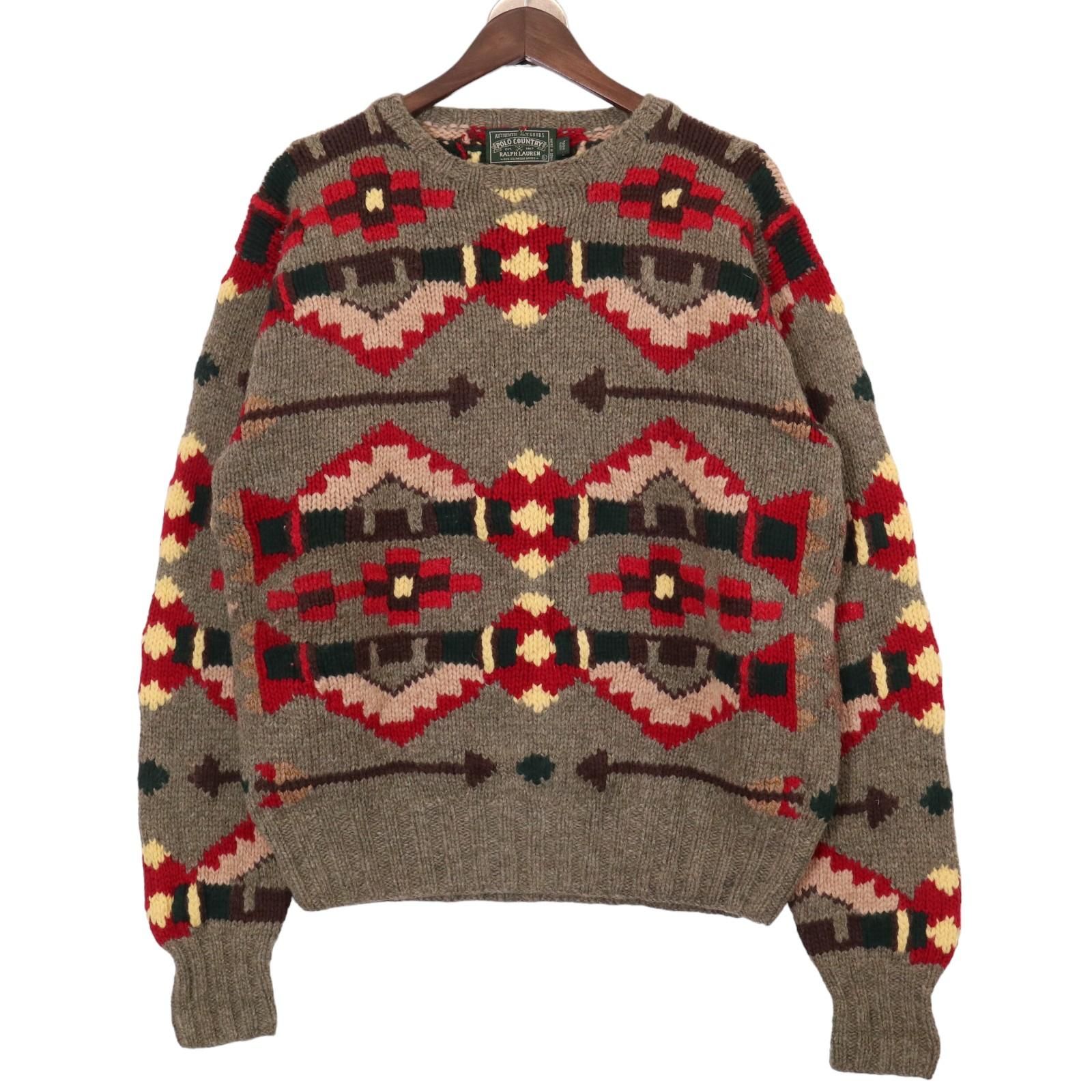 90年代 POLO COUNTRY ポロカントリー HAND KNIT ネイティブ柄 セーター 