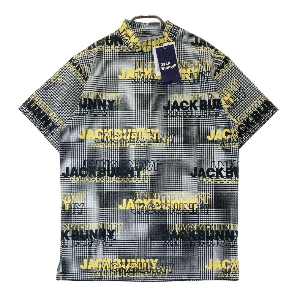 サイズ：6 JACK BUNNY ジャックバニー 2023年 ハイネック 半袖Tシャツ ロゴ グレンチェック柄 ブラック系 [240101445299] ゴルフウェア メンズ ストスト サイズ：6 JACK BUNNY ジャックバニー 2023年 ハイネック 半袖T