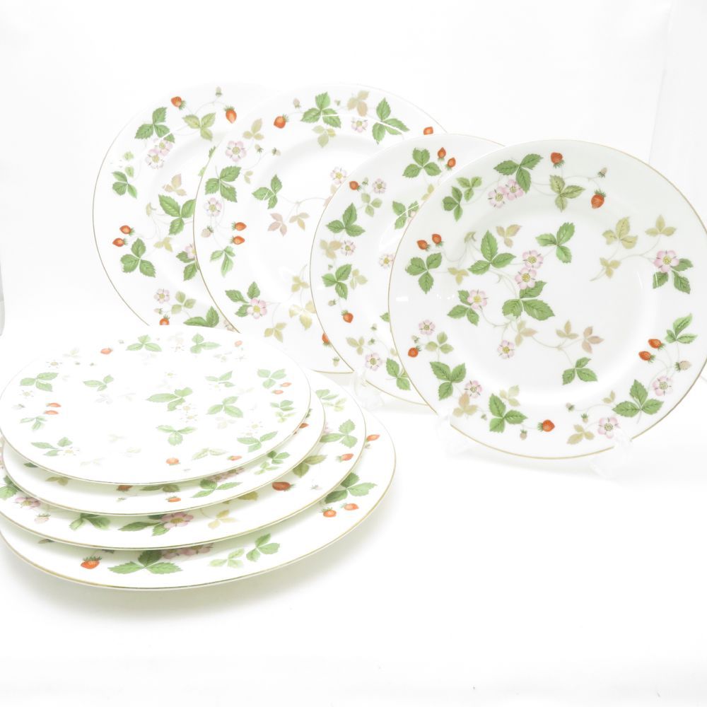 WEDGWOOD ウェッジウッド ワイルドストロベリー 中皿 大皿 8枚 セット 22cm 27cmプレート 旧刻印 黒壺 SC9142A2