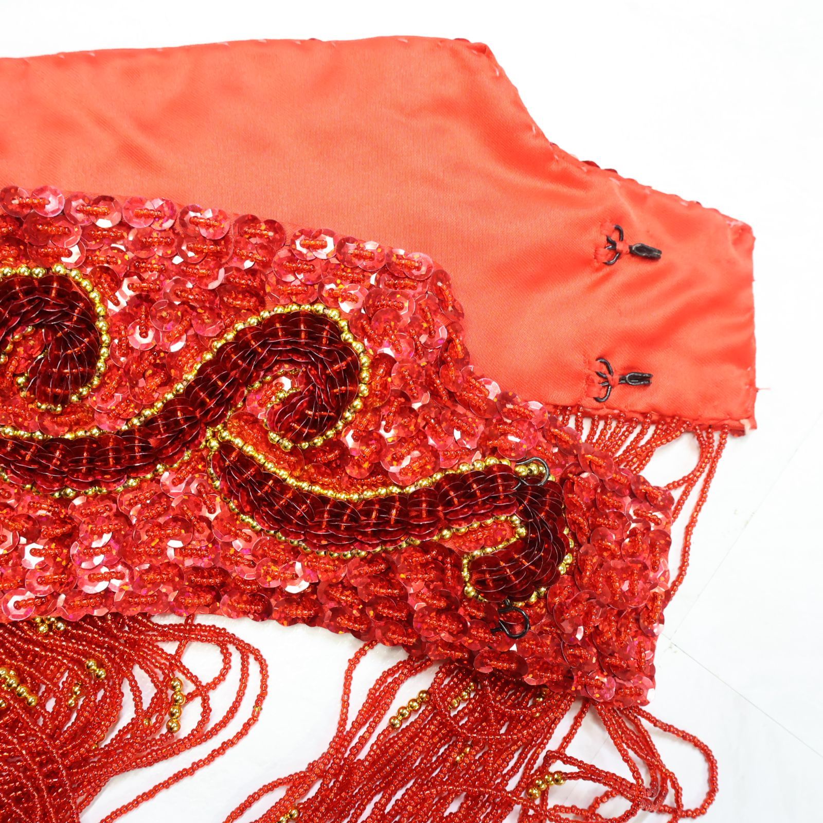 ベリーダンス用 オリエンタル衣装】レッド×ゴールド スパンコールラメ