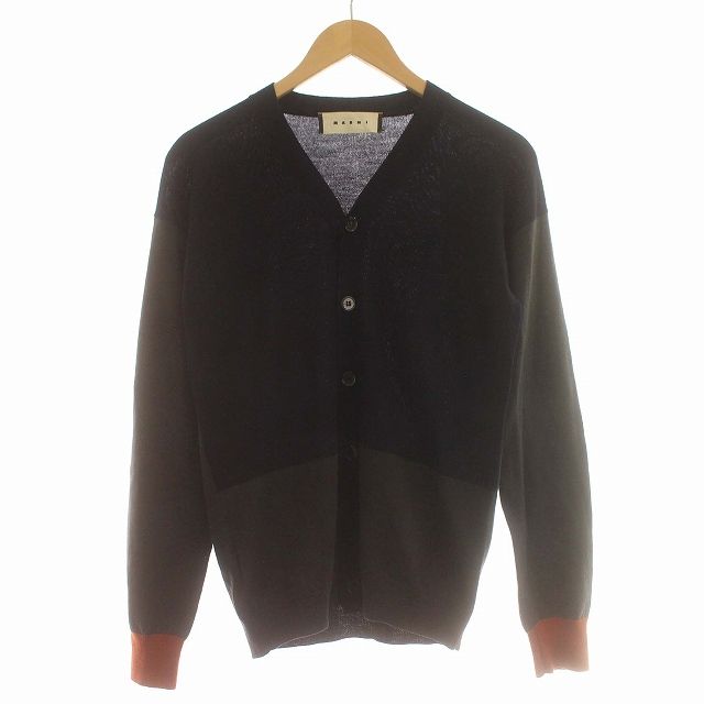 マルニ MARNI カーディガン CDMGK10Q00FW615 バイカラー ニット ウール 44 ネイビー グレー /G