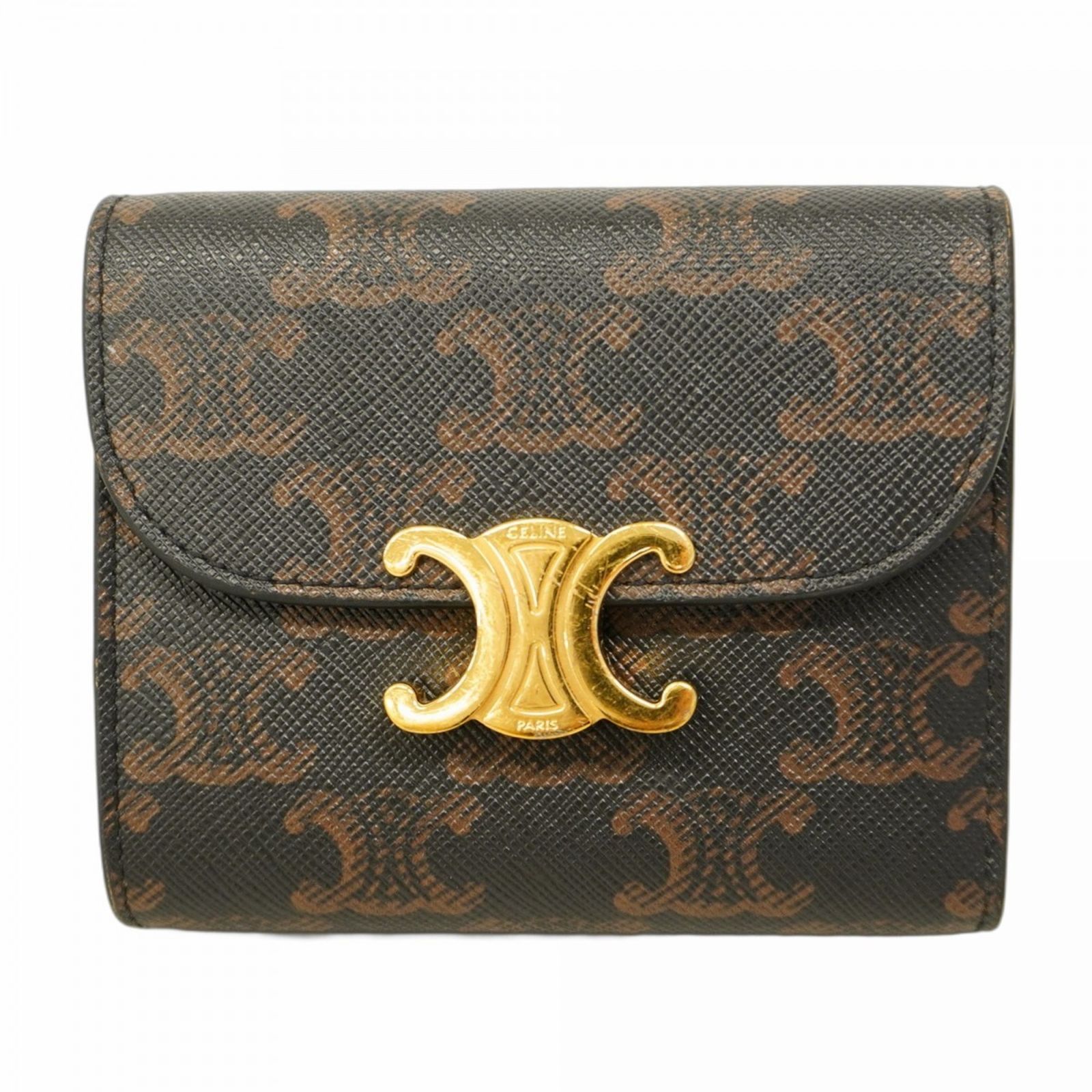 最高級美品◆CELINE 三つ折り財布 トリオンフ ブラック ゴールドロゴ CELINE - 【中古】CELINE | セリーヌ トリンオフ 三つ折り財布