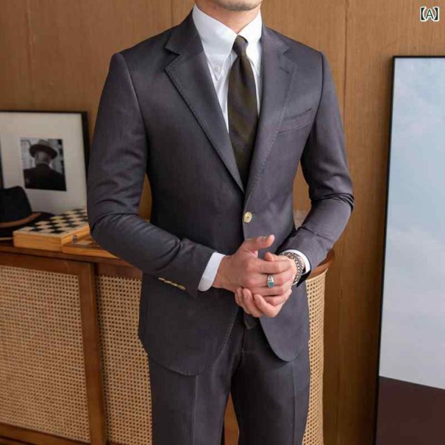 スーツ M パンツ 30 メンズ ファッション 服 男性用 オシャレ シンプル 大人 かっこいい 大きいサイズ ストリート 紳士服 韓国スタイル グレー スーツ ビジネス カジュアル 快 スーツ ツーピース スーツ