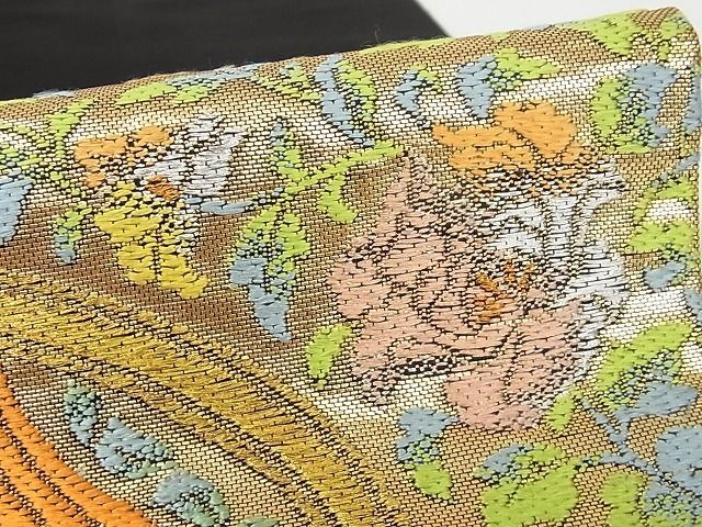 平和屋本店□極上 龍村美術織物 龍村製 六通柄 本袋帯 双鳳華文 黒地  