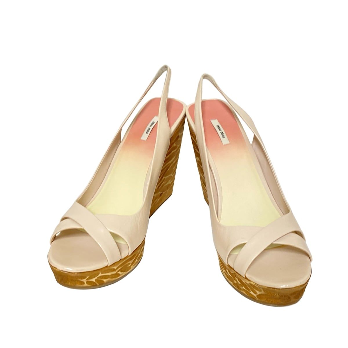 miumiu ミュウミュウ サンダル 38 レディース - ピンクベージュ ウェッジソール レザー