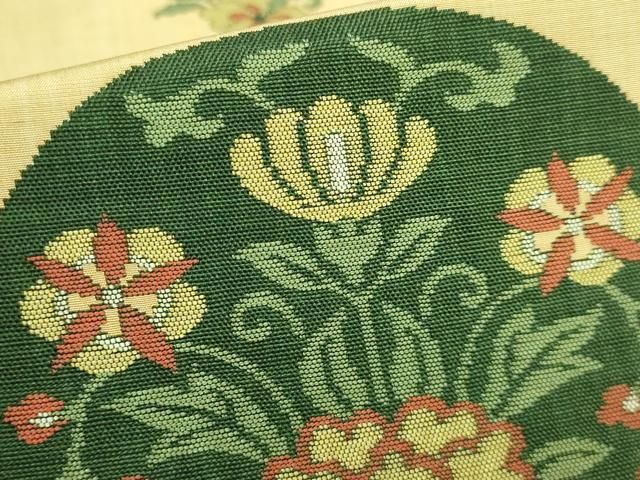 平和屋本店□極上 名門木屋太 今河織物 大島紬地 六通柄袋帯 洋花文