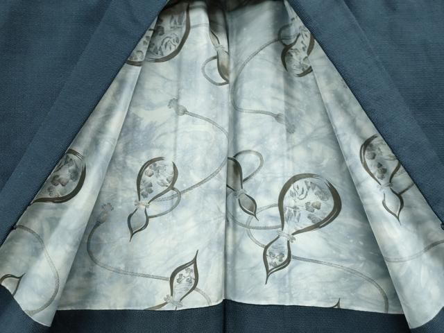 平和屋着物○男性 お召 アンサンブル・長襦袢セット 吉祥文 キング