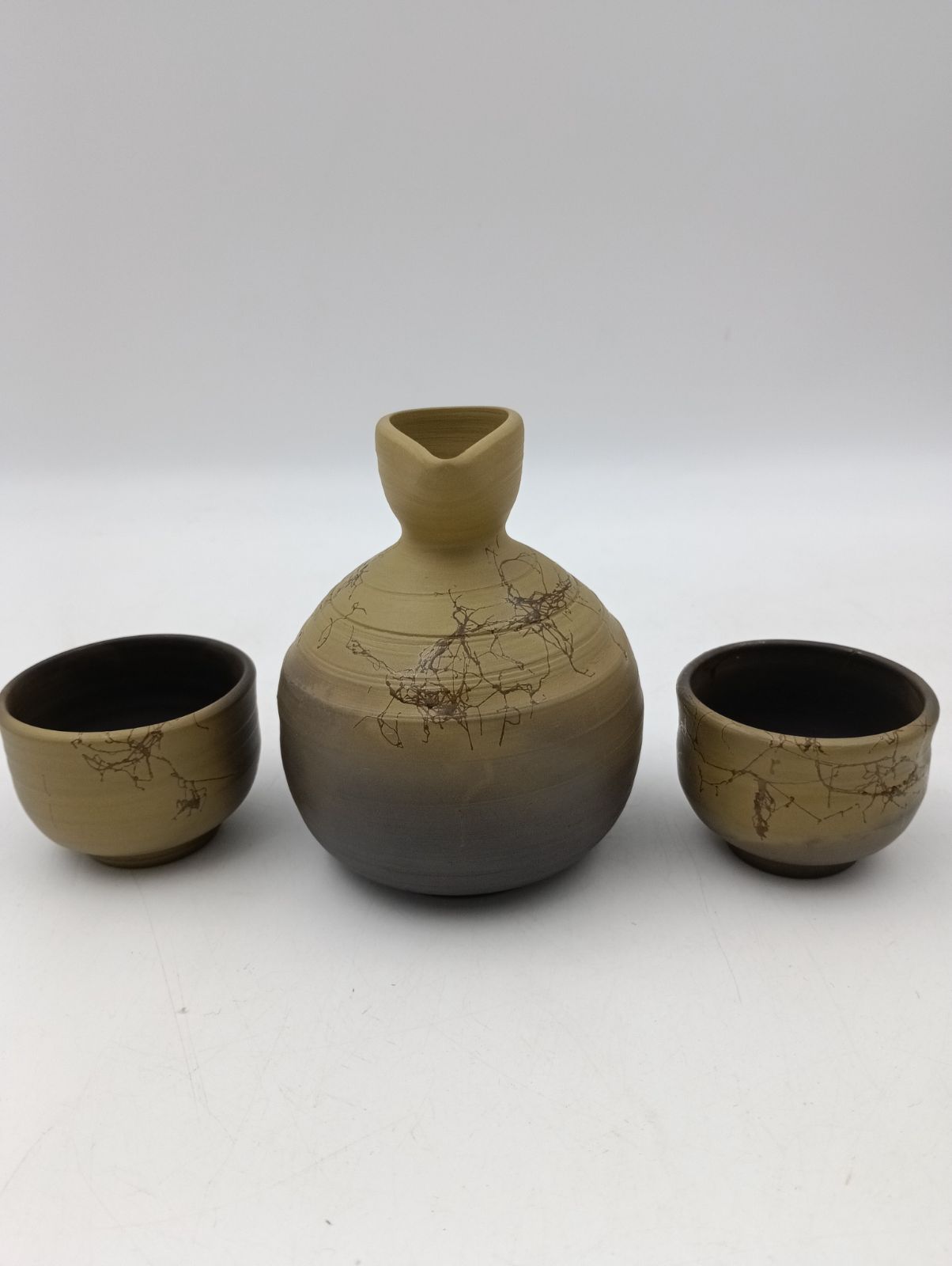 K-1185 常滑焼 白山 藻かけ 徳利 ぐい呑み ぐい飲み 骨董古玩 2個セット 伝統工芸