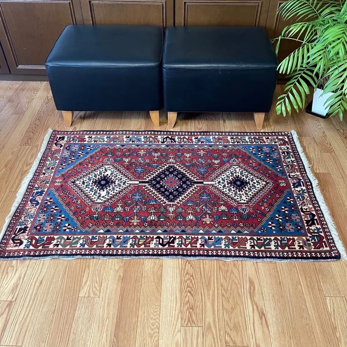 ペルシャ絨毯 ヤラメ産 カラフル 玄関マット サイズ 81/140cm No YA/ZG