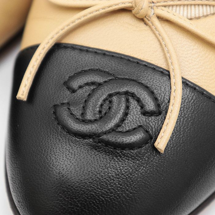CHANEL フラットシューズ バイカラー 黒 ベージュ パンプス ココマーク 楽天市場】CHANEL シャネル ココマーク エスパド リボン バイ