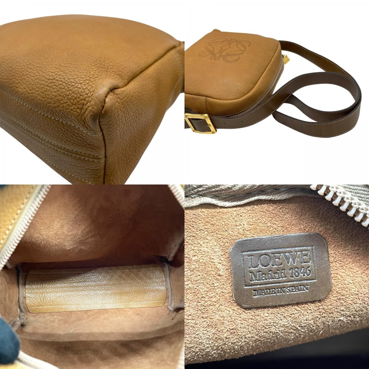 LOEWE ロエベ アナグラム型押し レザー ショルダーバッグ キャメル 