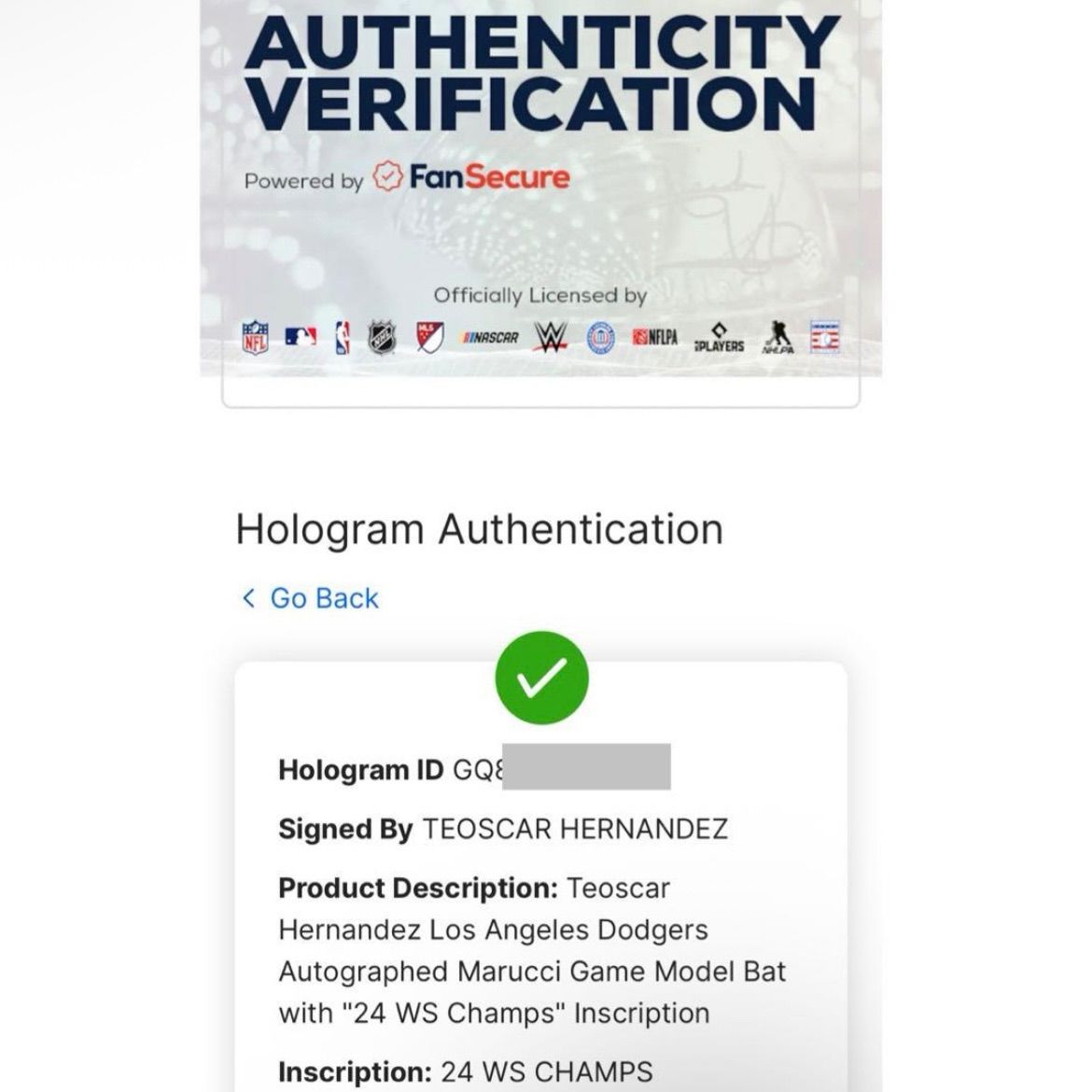 正規品！ドジャース テオスカー ヘルナンデス 直筆サイン バット MLB
